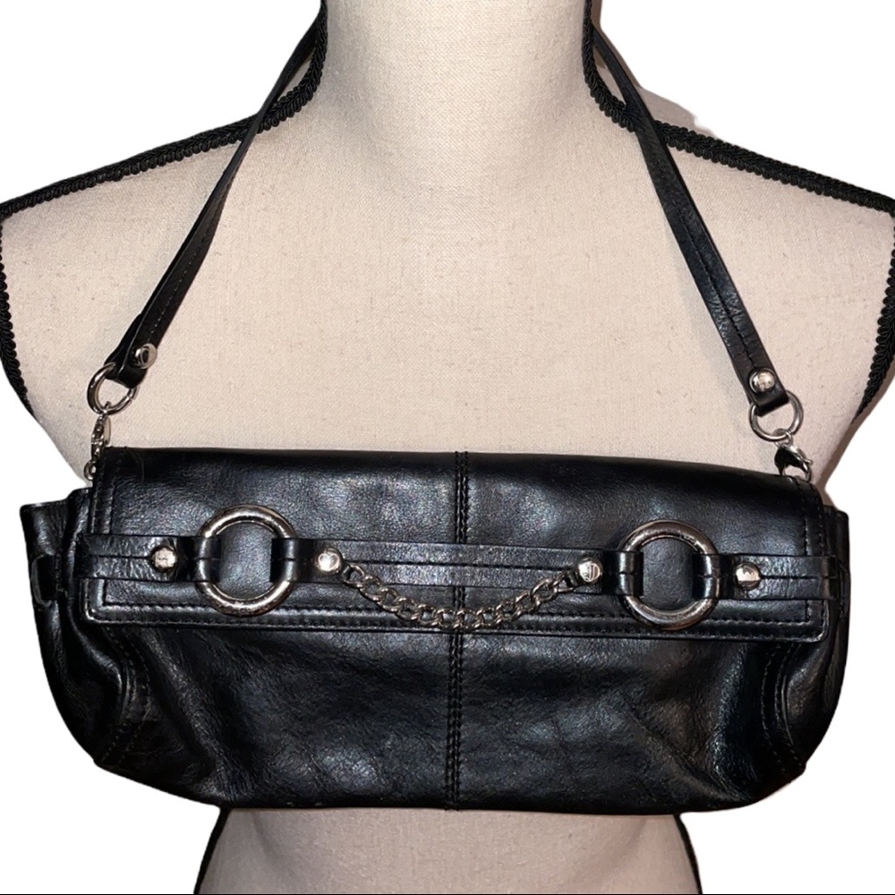 Juicy Couture Leather Black convertible Clutch Shoulder Bag Rock Y2K Harness